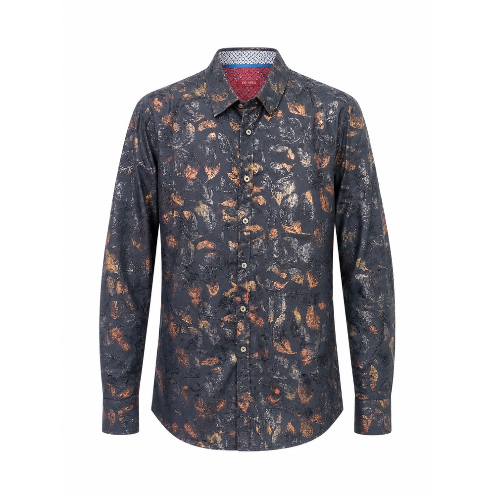 Indie Bohemian Feather Print Bamboo Shirt Mens Resortwear Party Clubwear Size XL